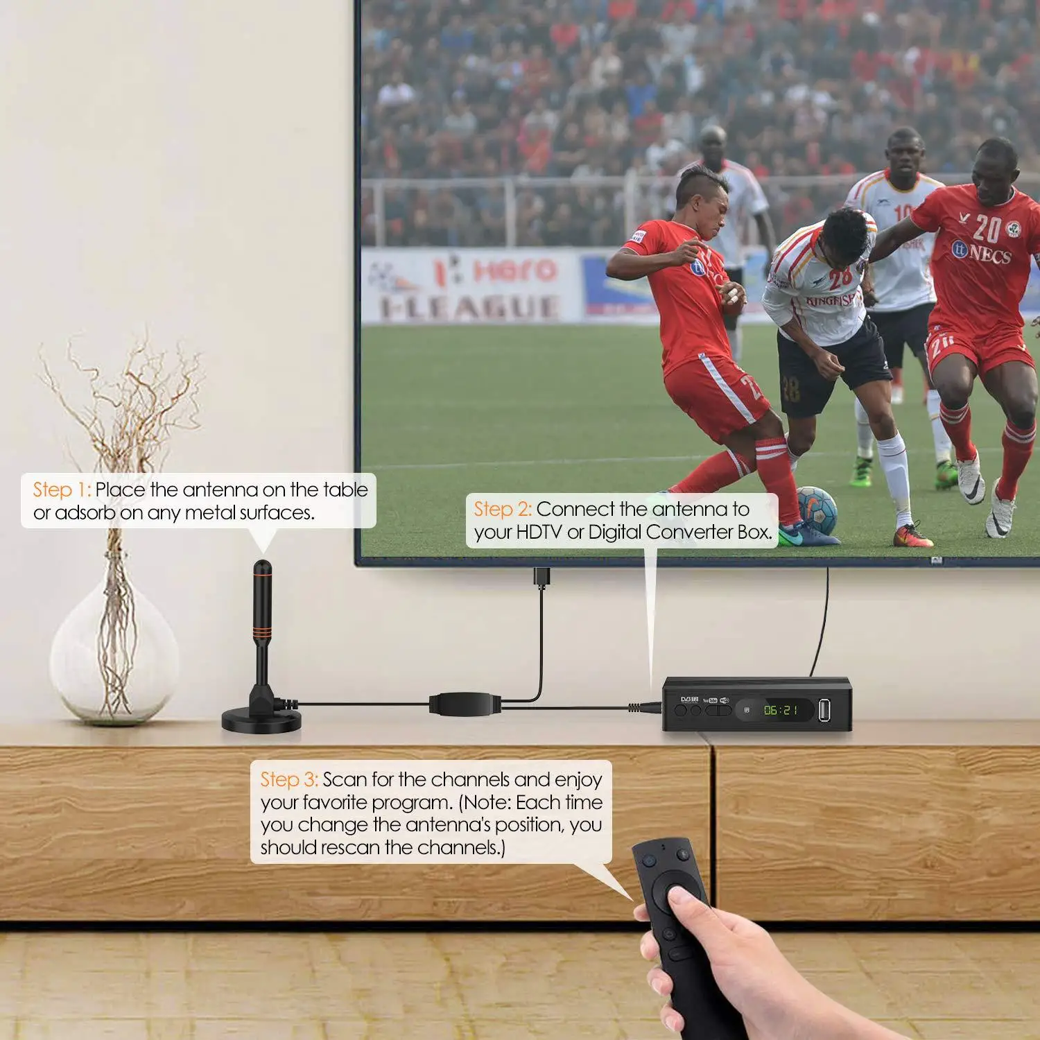 Home Portable Digital TV Antenna VHF/UHF Amplifier 4K Free HD Channels Indoor DVBT ATSC Booster High-Range Satellite TV Receiver