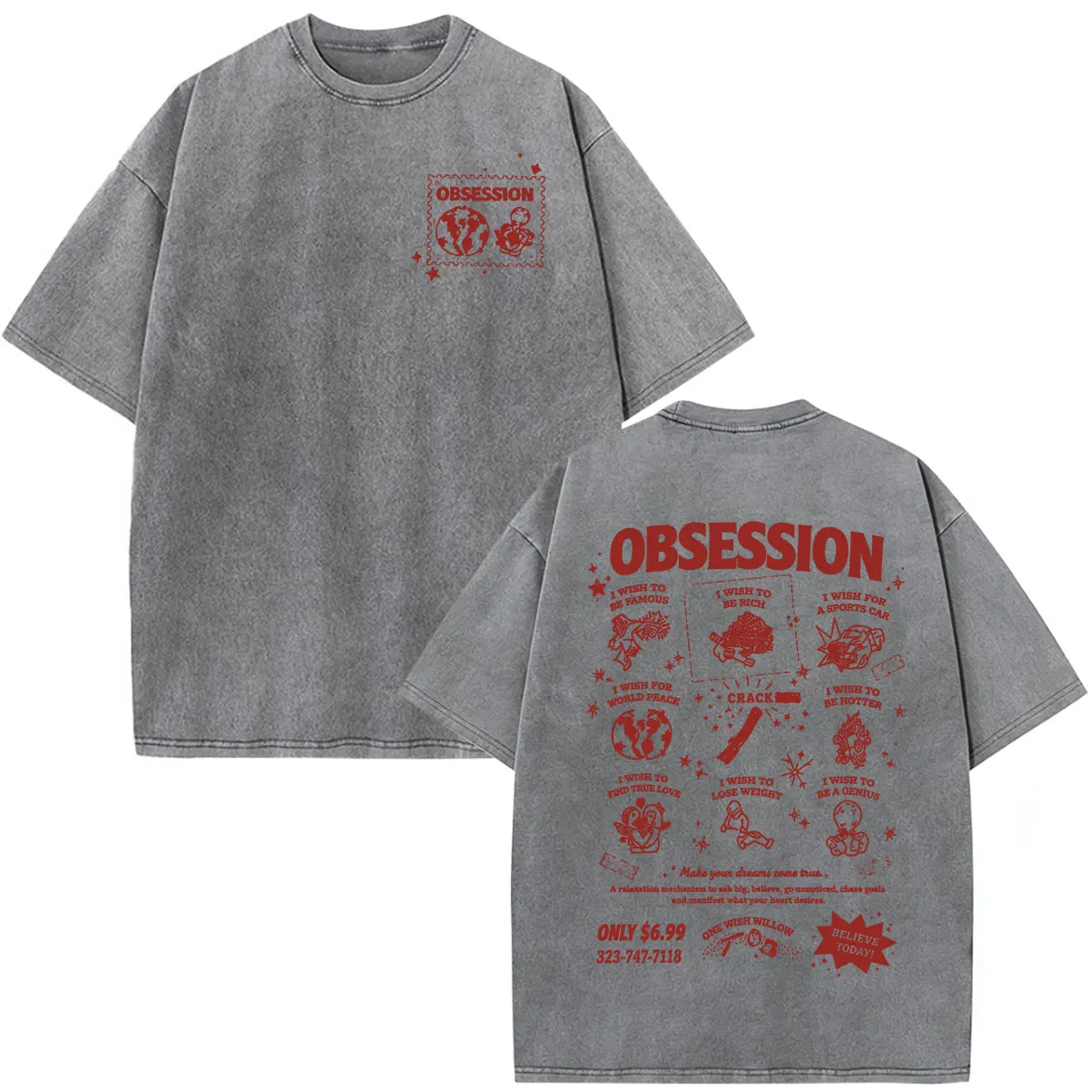 Movie Obsession One Wish Willow Merch Vintage Washed T Shirts Men Clothing Gothic Casual Cotton Oversized Short Sleeve T-shirts