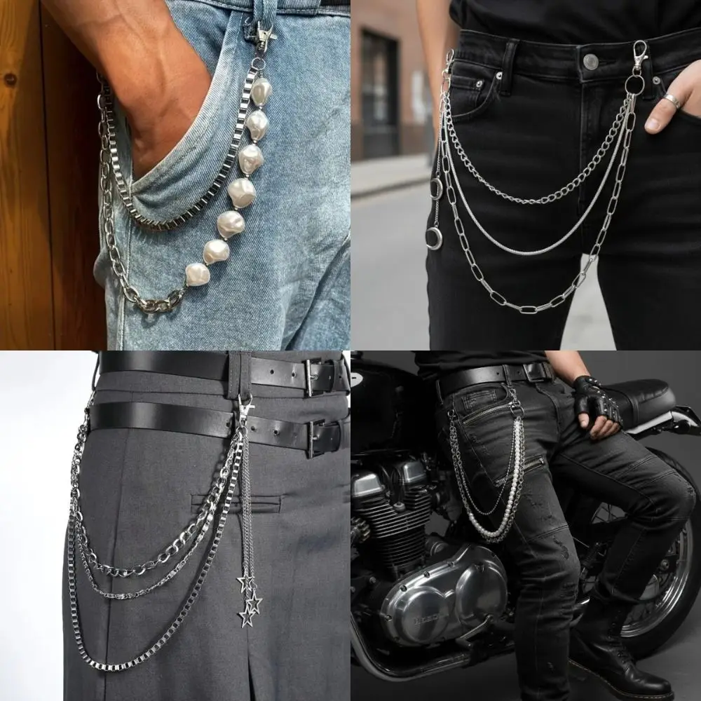 Unisex Irregular Pearl Waist Chain Rock Y2K Punk Street Chain Hip Hop Tassel Wallet Keychain Clothing Accessories