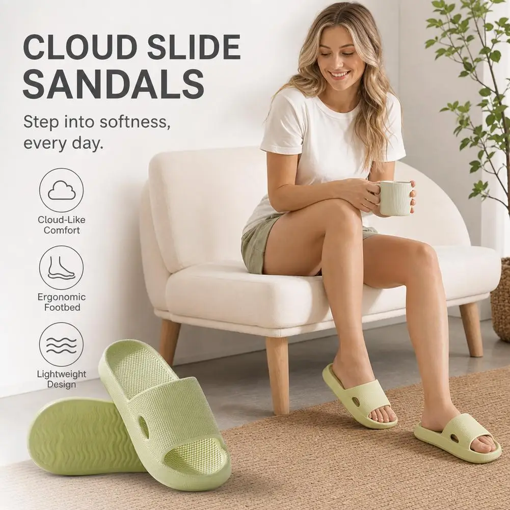 EVA Cloud House Slippers For Women Thick Sole Anti Slip Open Toe Slides Quick Drying Indoor Bathroom Shower Sandals For Couple