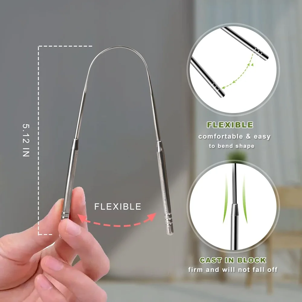 4Colors Stainless Steel Tongue Scraper Metal Tongue Fresh Breath Cleaning Coated Toothbrush Oral Hygiene Scrapper Cleaning Tools - view 6