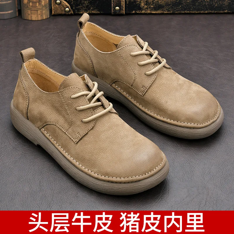 Men Genuine Leather Casual Shoes Lace-up Soft Sole Male Daily Walking Shoes  Fashion British Outdoor Footwear Driving Shoes
