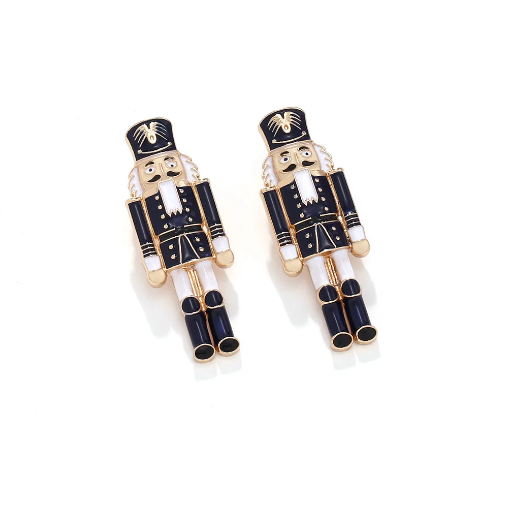 Vintage Cartoon Creative Metal Nutcracker soldier Drop Earrings for Women Christmas Festival Party Jewelry Accessories