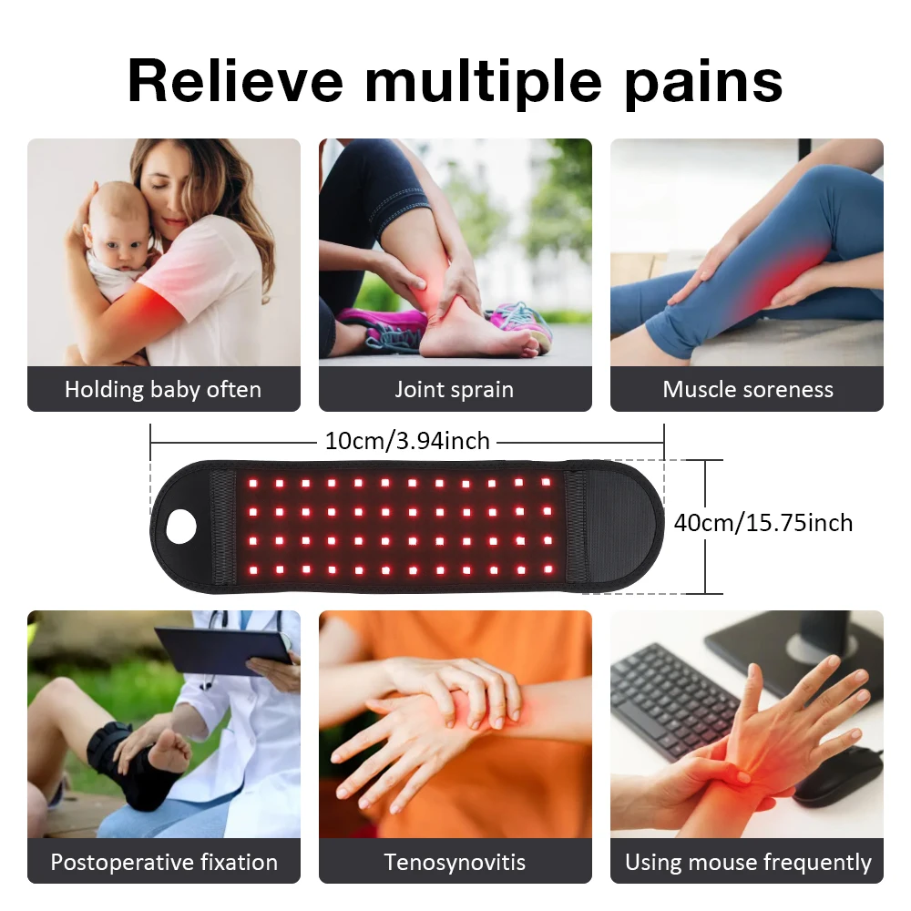 80pcs LED Red Light Belt 660nm&850nm Infrared Light Therapy Heat Pad for Body Fatigue Relieve Wearable Wrist Band Support Brace