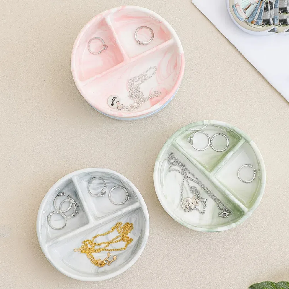 

Nordic Jewelry Organizer Jar Ceramic Marbling Rings Storage Container 3 Grids Necklace Porcelain Jewelry Case Home Decoration