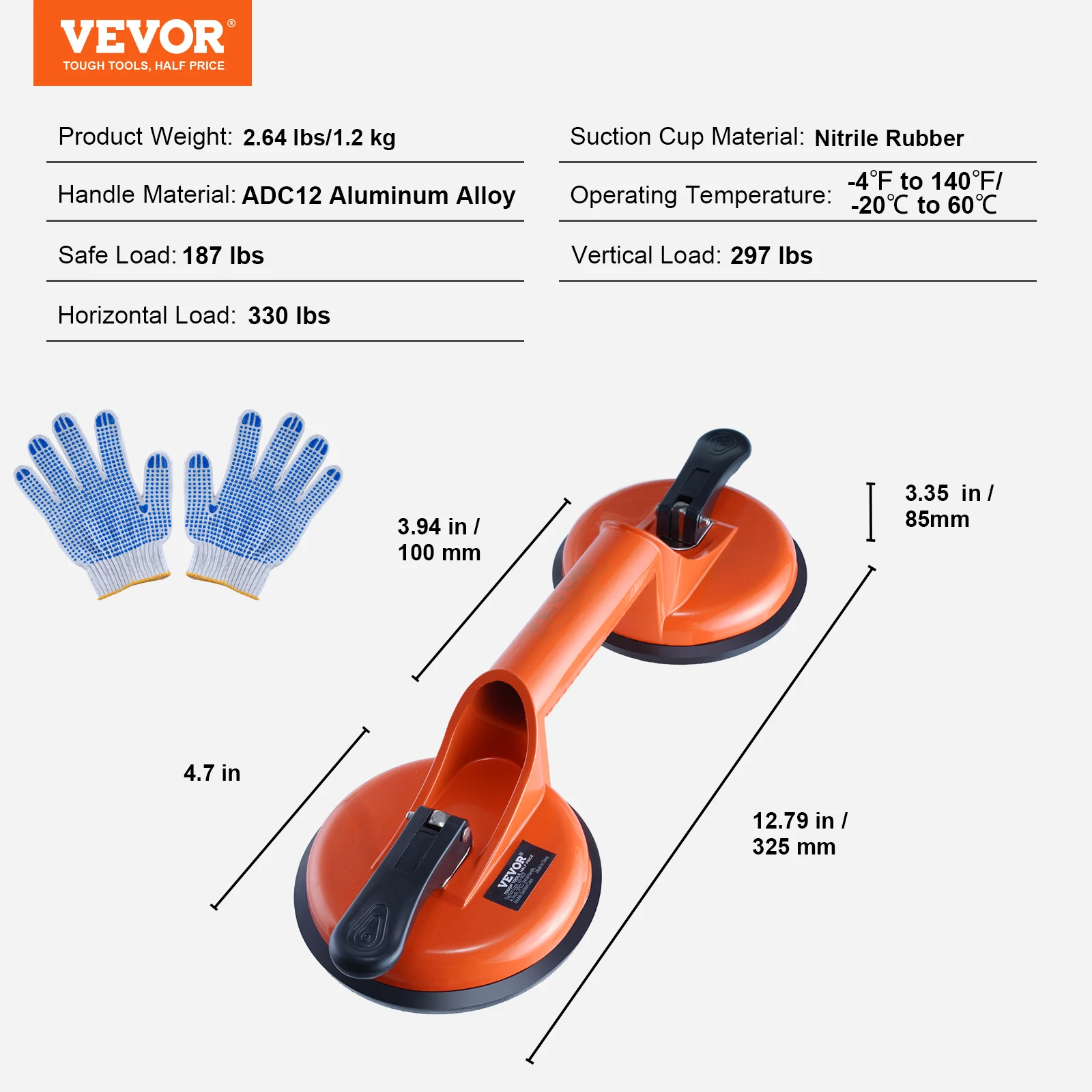 SucceBuy 4.7 "2 Pack 330 lbs Glas Vacuüm Zuignap Vacuüm met Aluminium Handvat voor Glas Graniet Tegel Metaal Houten Paneel Lifting