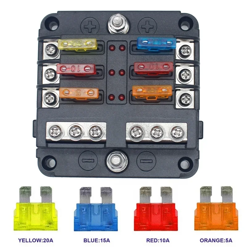 DC 12V - 32V 100AMP Blade Fuse Box Holder with LED Warning Light Kit for Car Boat Marine Trike Dual 6 Way Fuse Box Holder
