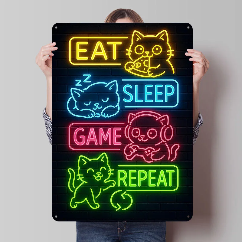 لافتة ألعاب القطط - ملصق معدني لعبة Eat Sp علامات معدنية جدار ديكور فني للمنزل علامة قصدير مخصصة لتزيين المنزل عناصر ريترو #1
