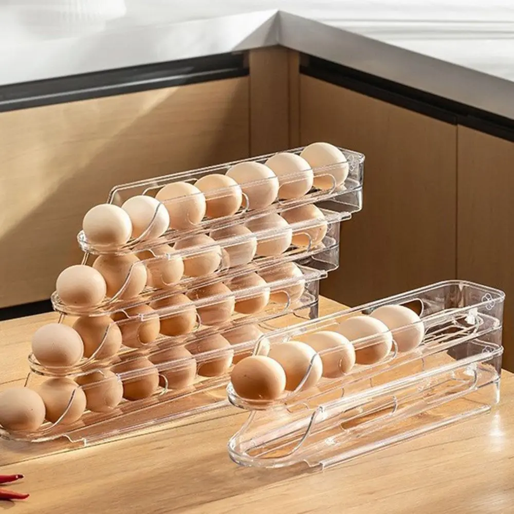 2/3 طبقة حامل البيض التمرير تكويم الفضاء توفير البيض موزع التلقائي سعة كبيرة صندوق تخزين البيض الثلاجة