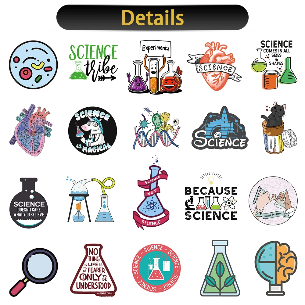 50 Pcs Physical Chemistry Laboratory Stickers Graffiti For Laptop Luggage Skateboard Waterproof Sticker Science Course Toys