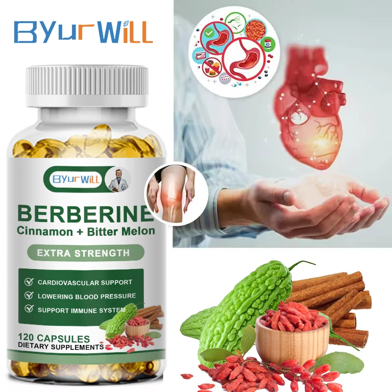 Cápsulas de Berberina - Canela de Ceilán + Cúrcuma + Extracto de Melón Amargo - Salud Cardiovascular y Digestiva Sin OGM