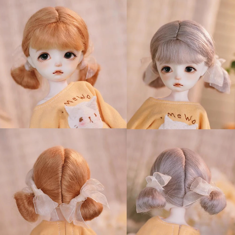 

D03-C024 children handmade toy 1/6 doll BJD/SD doll's Accessories brown grey cute double ponytail wig 1pcs