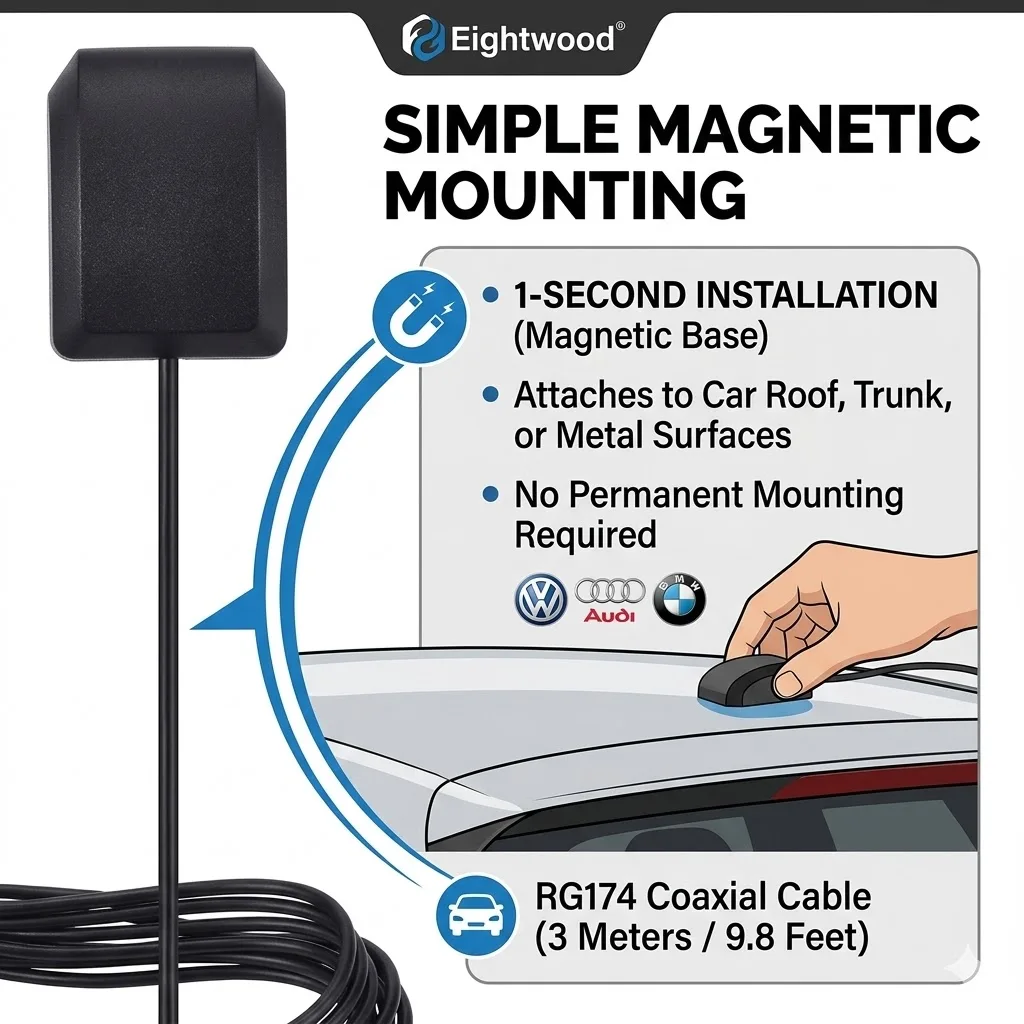 Eightwood Car Active GPS Magnetic Mount Antenna BNC Male Connector for Abarten Furuno Garmin NorthStar Navigation System Unit