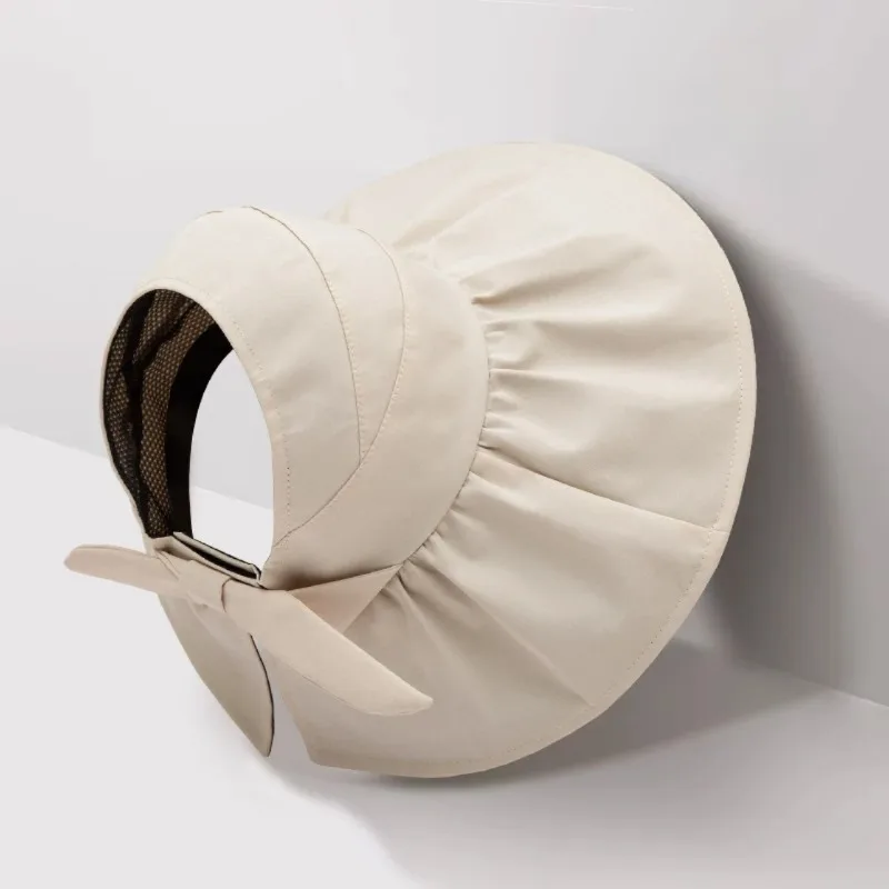 หมวกกันแดดยางสีดำสำหรับผู้หญิง ฤดูร้อน ใช้ได้สองแบบ สายคาดศีรษะปรับได้ ป้องกันรังสียูวีกลางแจ้ง หมวกกันแดดแบบเปิดด้านบน