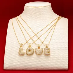 ZHUKOU Gold color Bubble letters necklaces chunky initial 26 letters pendants necklace Cubic zirconia Jewelry wholesale VL34