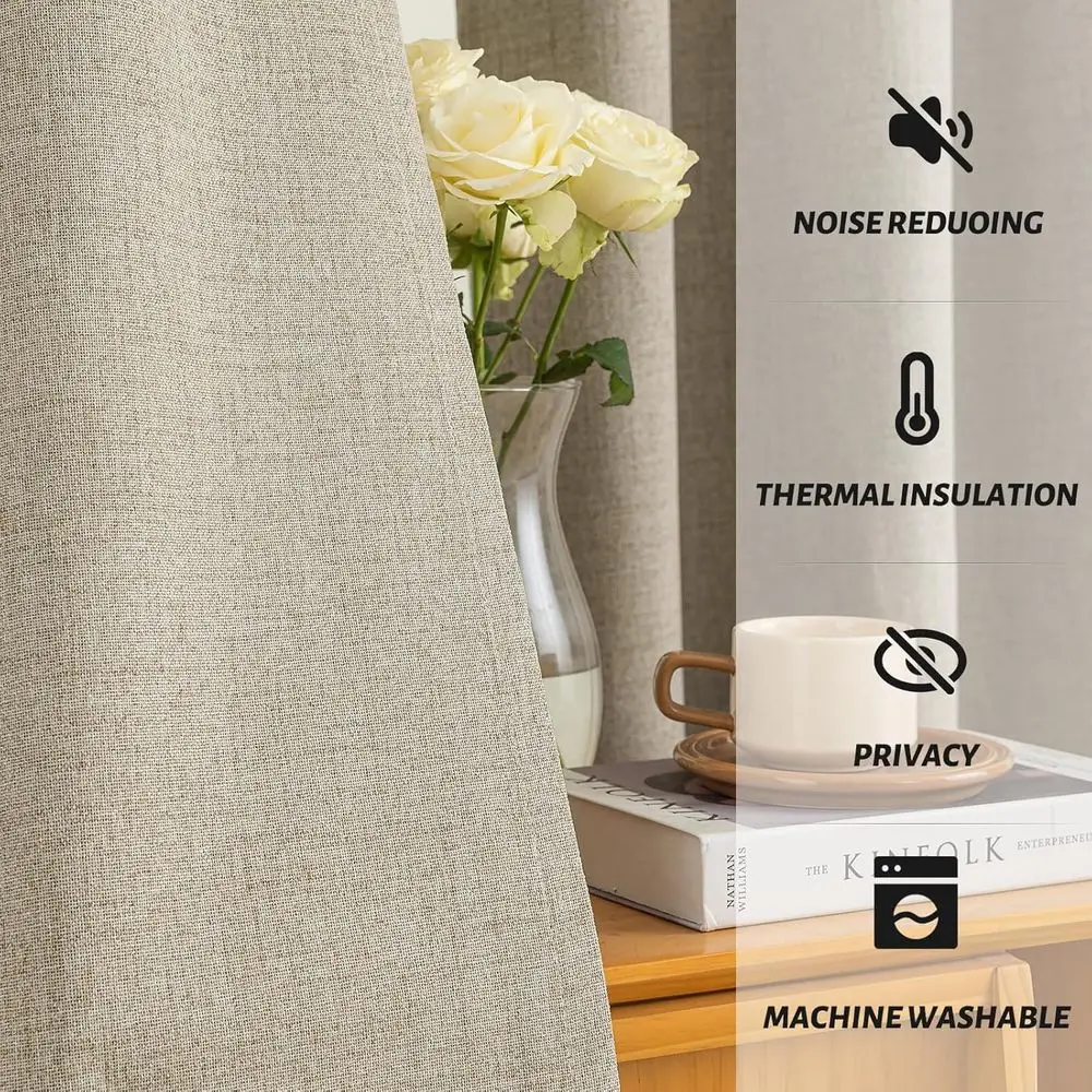 ผ้าม่านลินินกันแสง 100% 96 ผืน พร้อมซับในสีขาวอมเทา แผงฉนวนกันความร้อนแบบมีเท็กซ์เจอร์ สำหรับห้องนั่งเล่นและห้องนอน