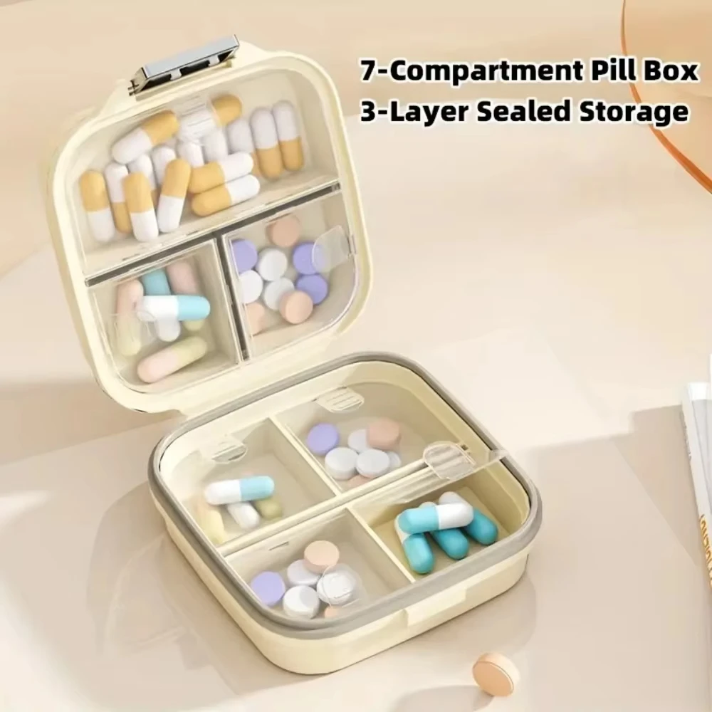 PP Material Medicine Box Portable Creative Travel-Sized Portable Double-Layer Seven-Slot Moisture-Proof Medicine Storage Box