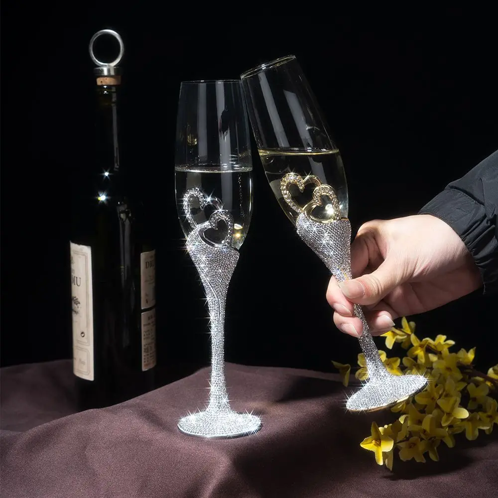 Bling Diamond Champagne Flute Wedding Party Mr and Mrs Champagne Glasses Creative Red Wine Glass High Goblet Cup Cocktail Glass