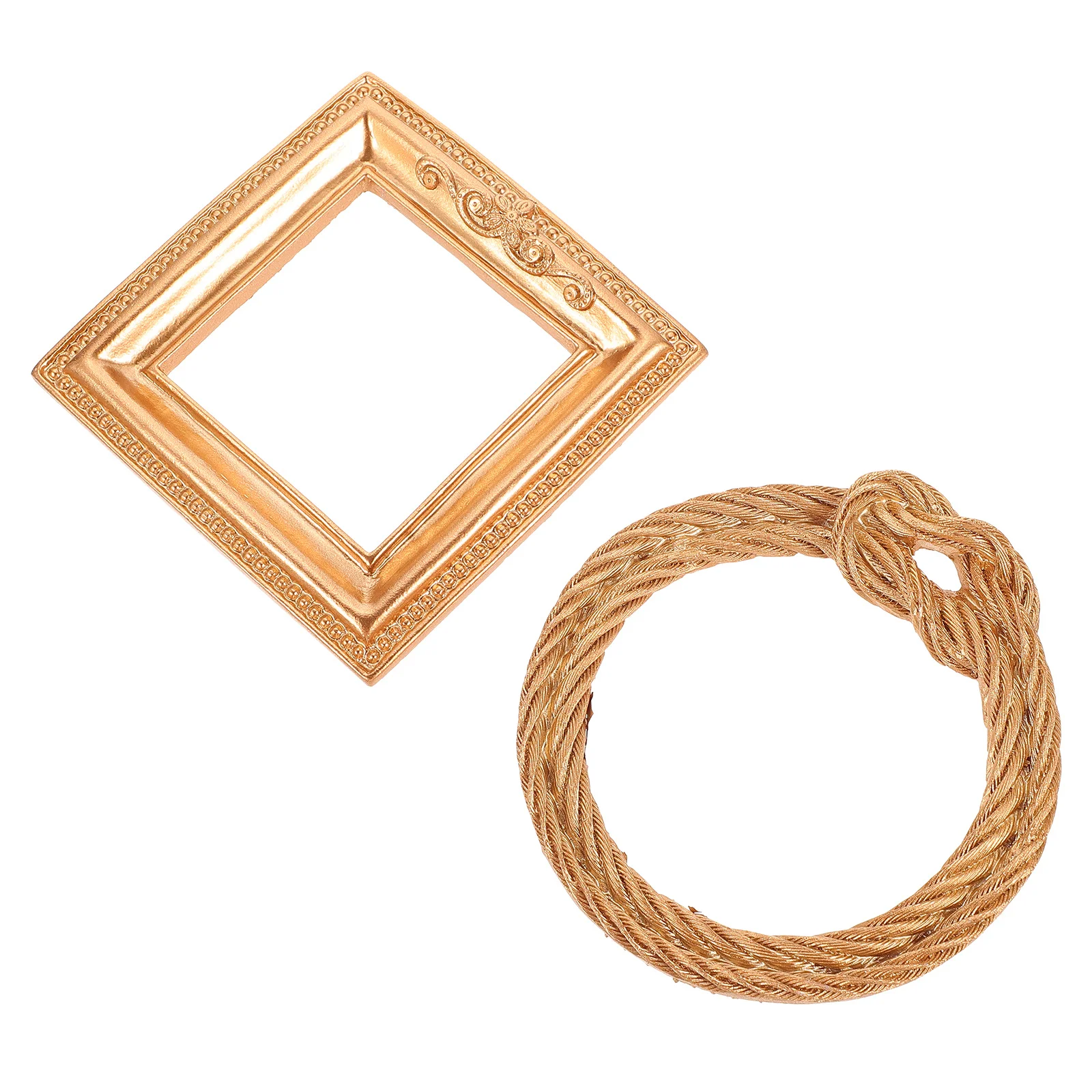 

2 Pcs Decorative Picture Frame Golden Rope Ring Photo Decorations Mini Resin