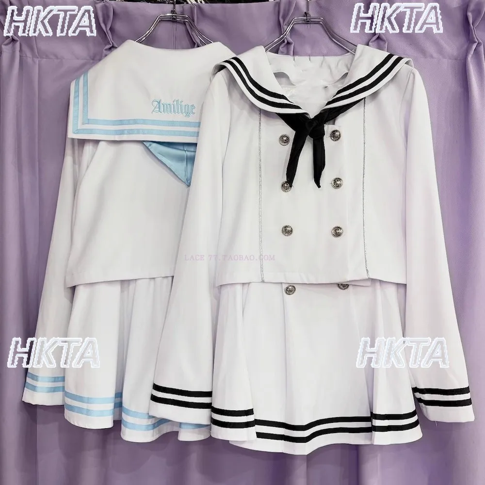 2025 Autumn New Japanese Style Ribbon Trim Navy Collar Tie Scarf Suit Jacket College Style Fashion Color Block Pleated Skirt Set