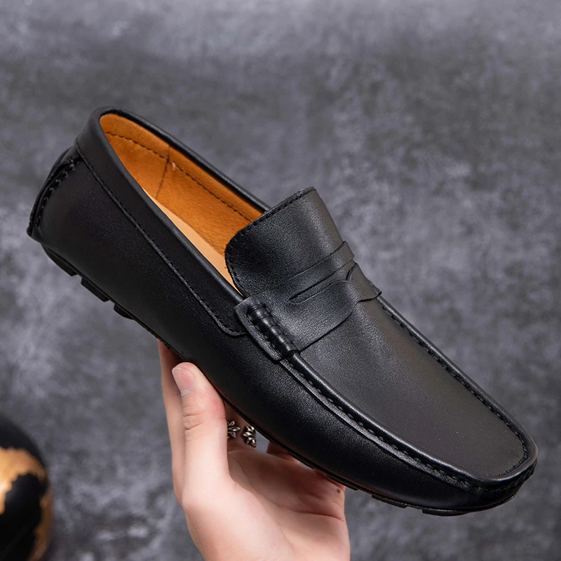 Italian Desgin Men Casual Shoes Summer Genuine Leather Men Loafers Moccasins Slip On Men\'s Flats Breathable Male Driving Shoes