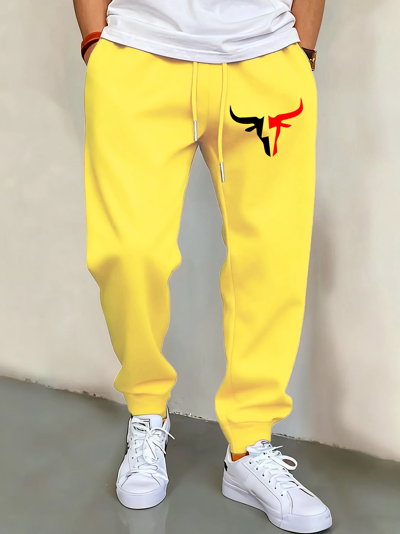 

Men's fashionable sports trousers. Patterned sports trousers, retro style trousers with drawstring pockets,suitable for jogging.