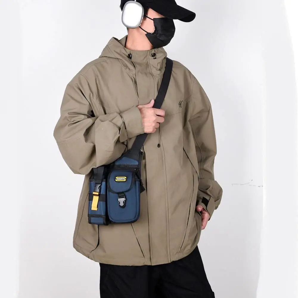 Multipocket Men Motorcycle Crossbody Bag Waterproof Large Capacity Motorbike Shoulder Bag with Bottle Holder Adjustable Strap