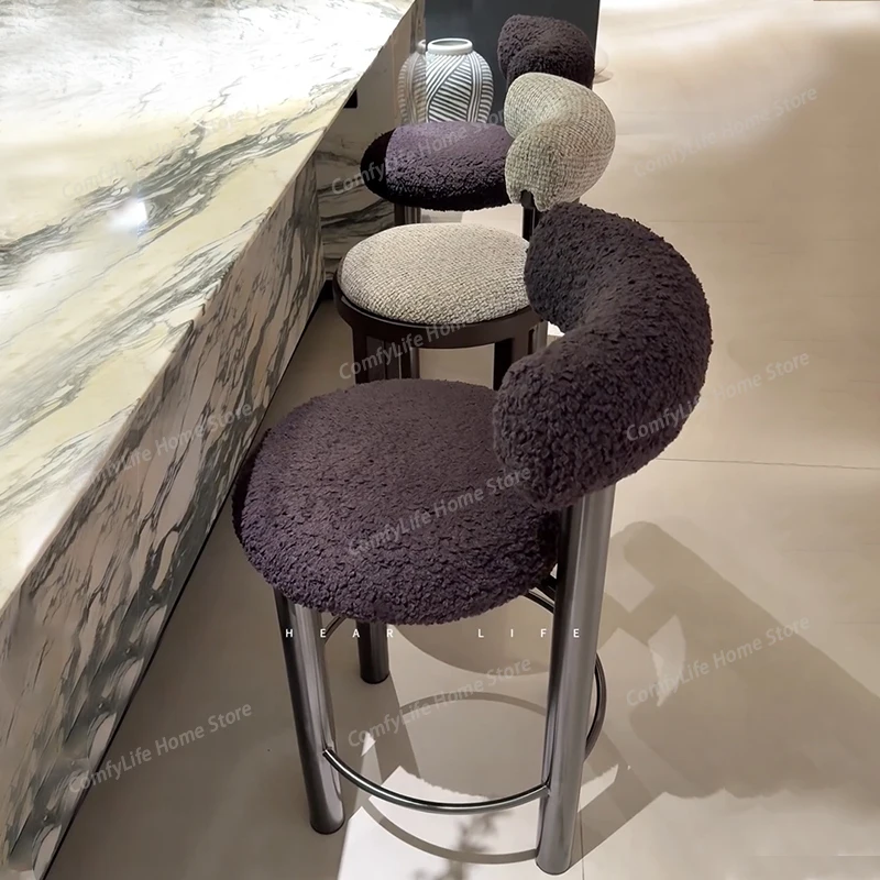 

Modern Restaurant Bar Stools Nordic Designer High with Back Bar Chairs Hairdressing Luxury Sillas Para Comedor Home Furniture