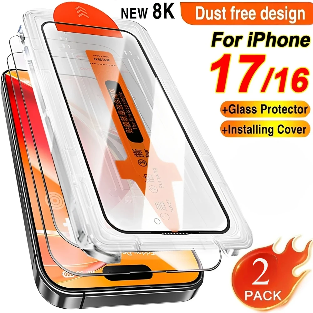 

2 шт., не требующая пыли, простая установка защитная пленка для экрана для iPhone 17 16 Pro Max/17 Pro/17 Air 16 14 15 Pro Max XR HD закаленное стекло