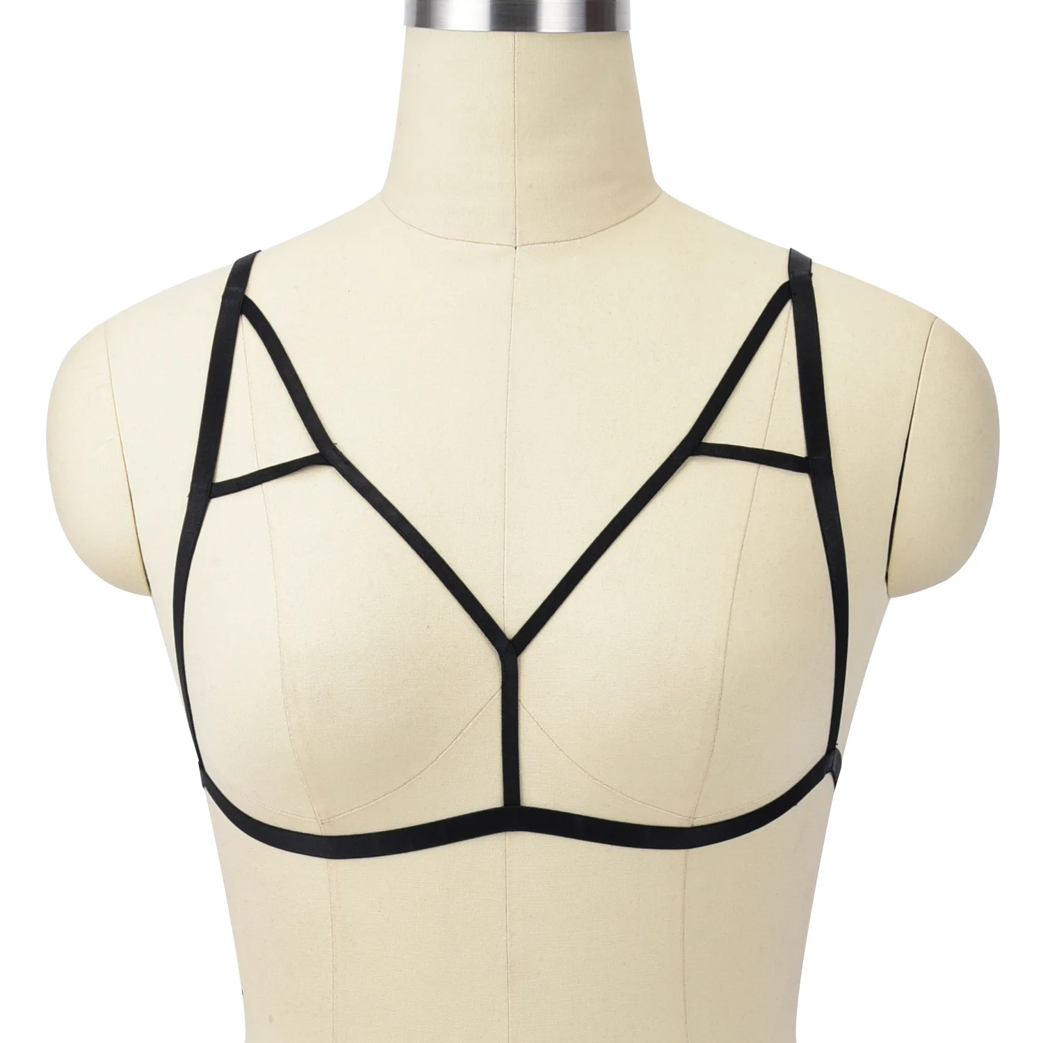 

Sexy Black Elastic Bondage Harness Cage Goth Bra Top Erotic Lingerie Body Harness Belt Unique Cosplay Rave Wear Body Cage Bra