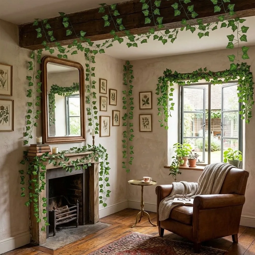 6pcs Strands Artificial Ivy Leaf Plants Vine Hanging Garland Fake Foliage Flowers Green Decoration For Home Kitchen Garden