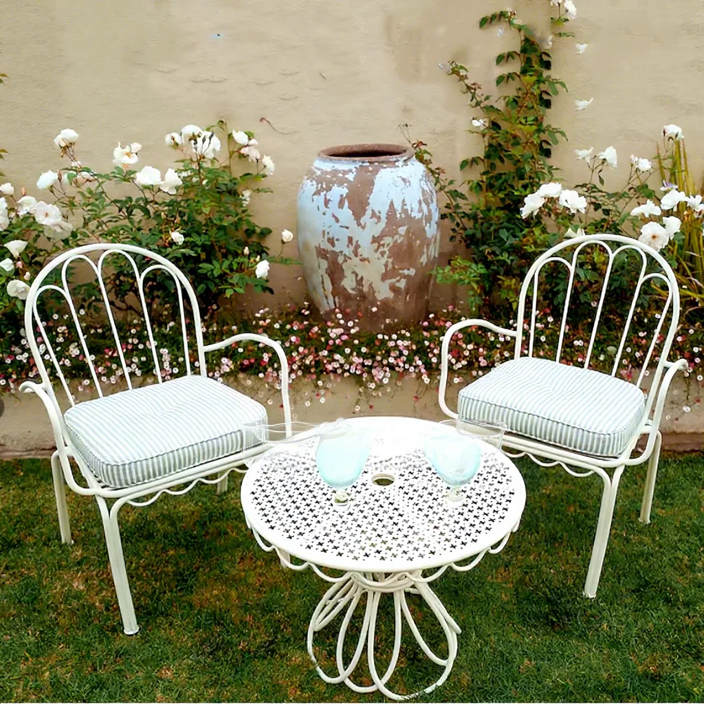 

!@European Style Outdoor Iron Table Movable Chair French Design for Garden Balcony Courtyard Pool Camping Use-Outdoor Furniture