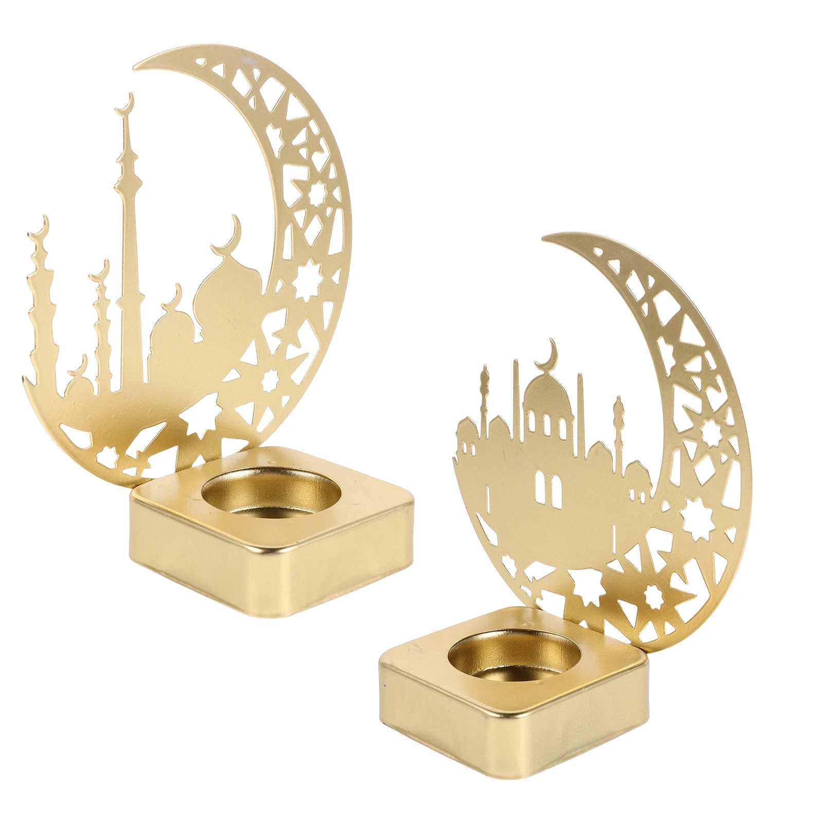 

2Pcs Moon Holder Elegant Ramadan Table Decoration Tealight Stand for Eid Mubarak Celebration Islamic Home Wedding