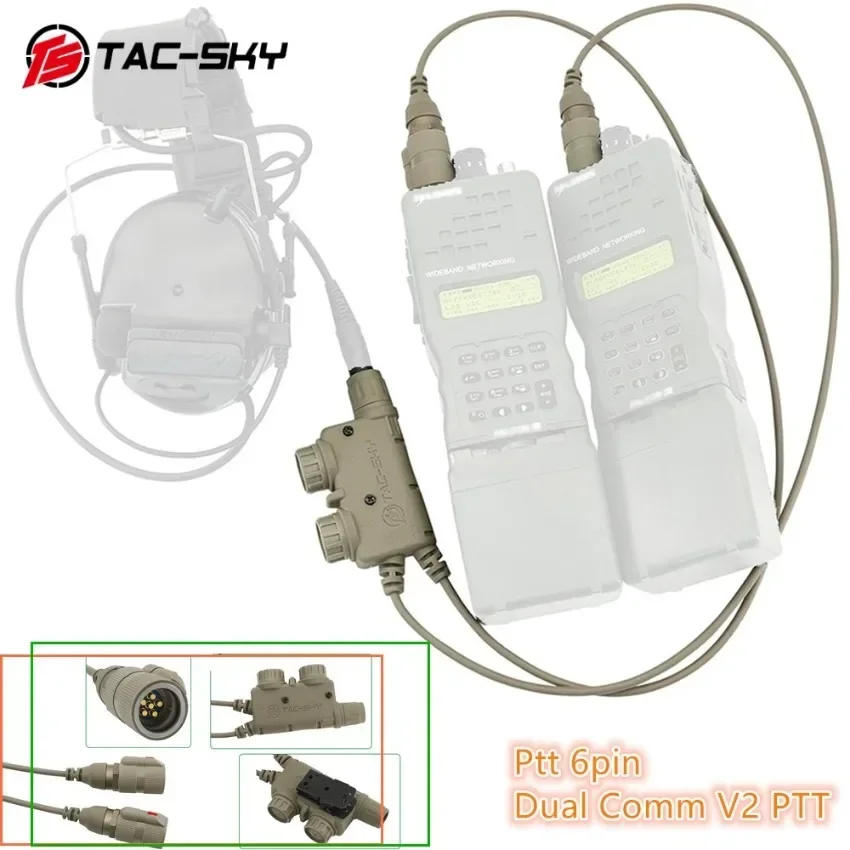 

TAC-SKY 6-Pin PTT for Pelto ComTA/SORDN Military Airsoft HEADSET Tactical Adapter Dual Comm V2PTT for AN/PRC148/152/163