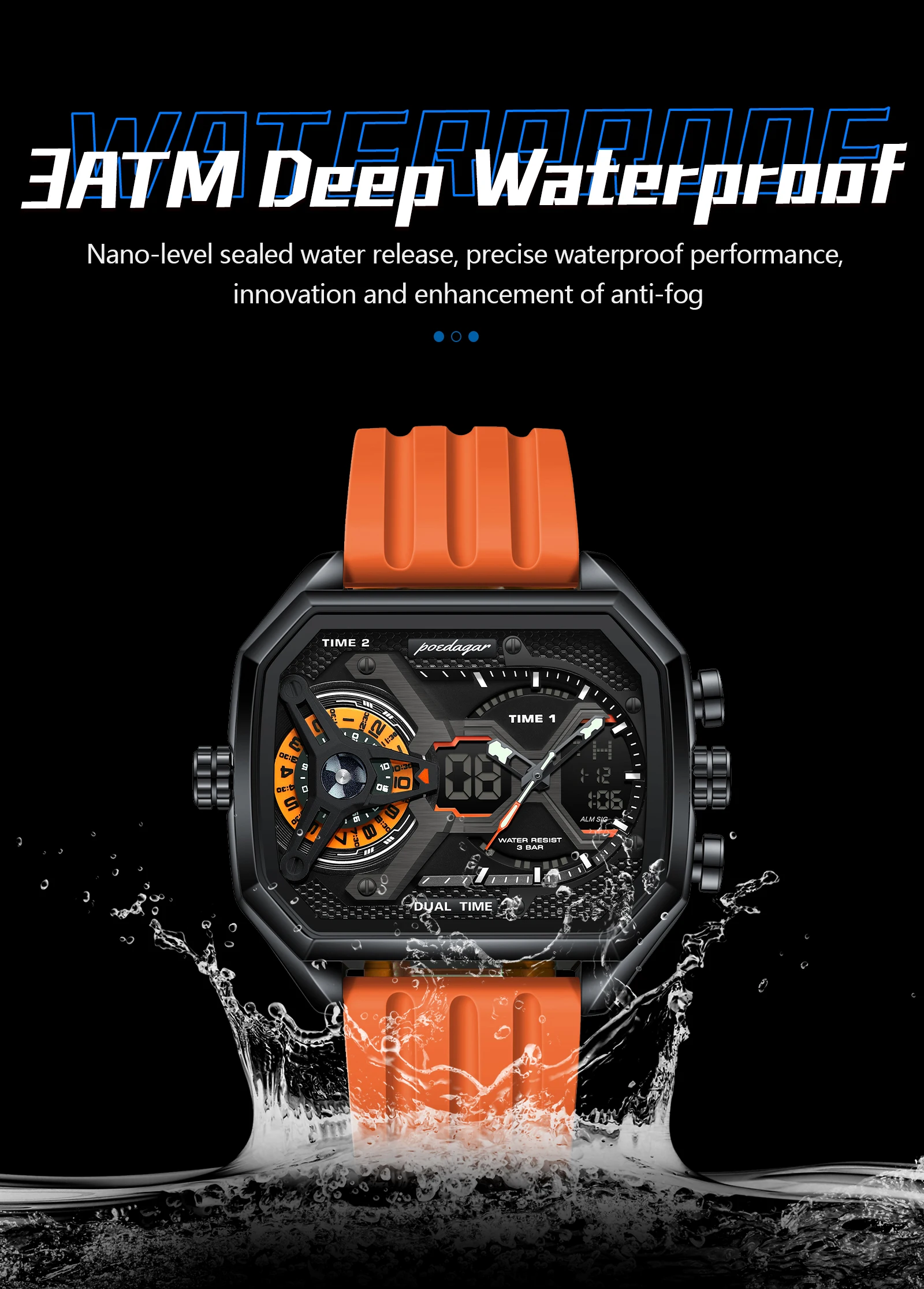 POEDAGAR Sport Männer Armbanduhren Datum Woche Leuchtende LED Mode Mann Uhr Silikon Armband Elektronische Dual Time Quarz herren Uhr – Detail 10