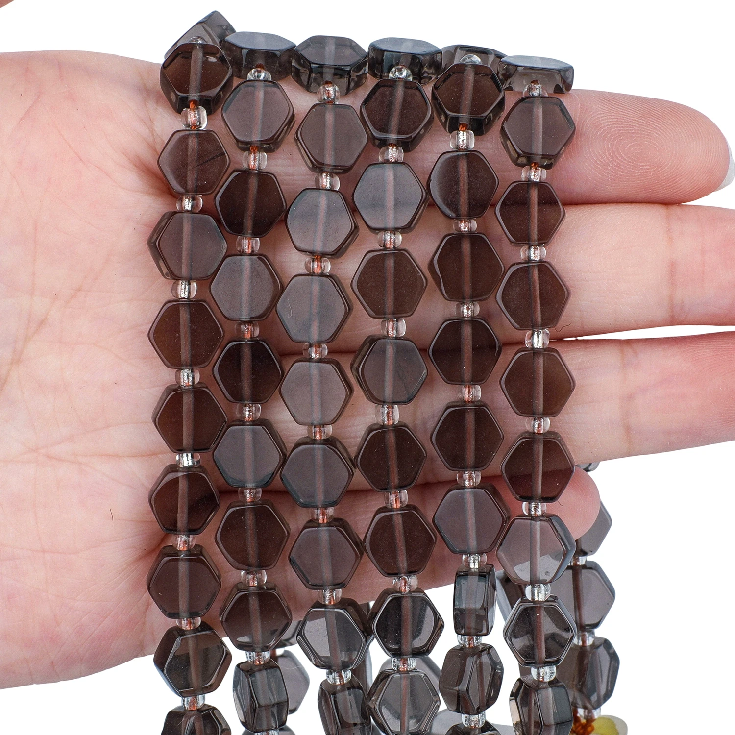 AAA Sechseckige Naturstein-Rauchquarz-Perlen, Abstandshalterperlen für Schmuckherstellung, DIY-Charms, Armbänder, Zubehör, 8,5 mm