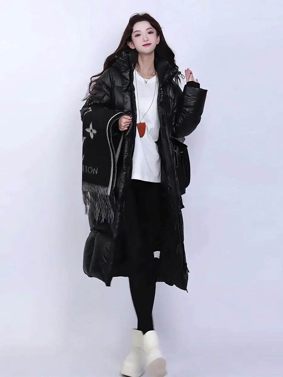 Invierno Thiened largo por encima de la rodilla blanco Du down Jaet mujer coreano Sle Ultra-resistente abrigo cálido con sombrero