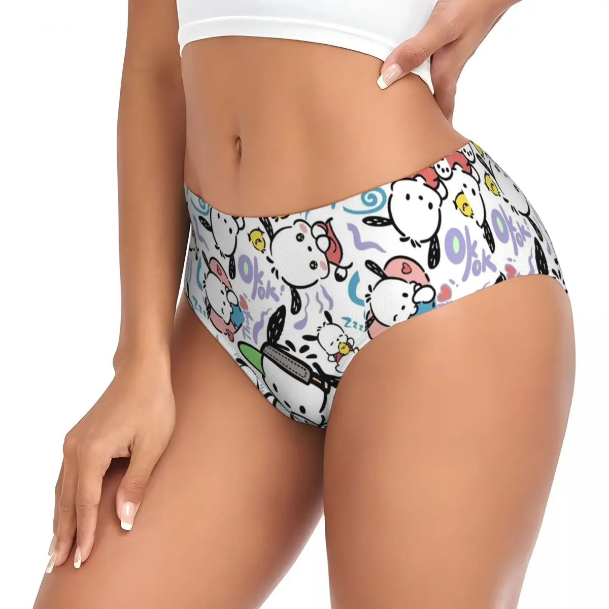 Женские короткие трусики с рисунком собаки Pochacco на заказ, женское дышащее нижнее белье, трусы