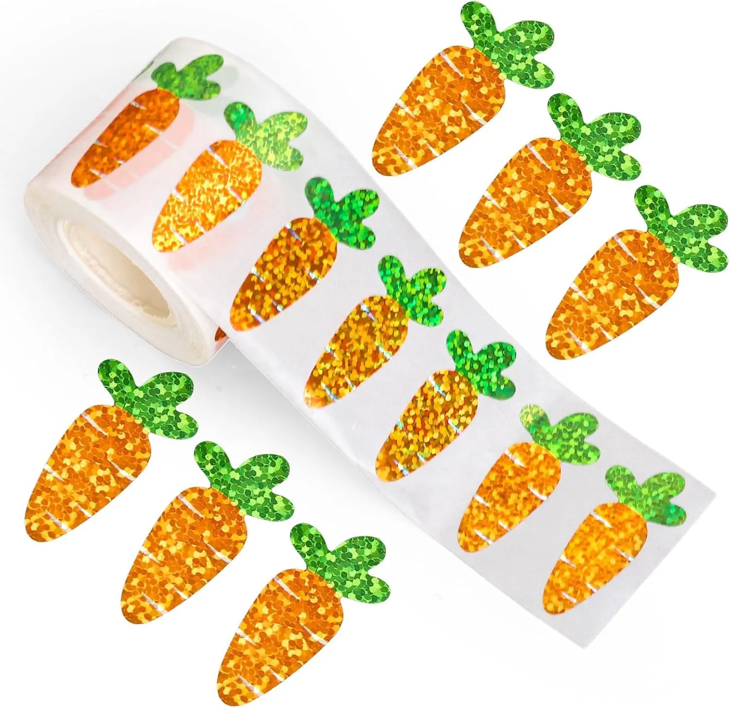 500pcs 1.2in Glitter Carrot Easter Stickers, Waterproof Reward Labels for Envelope, Party & DIY Packaging Decor
