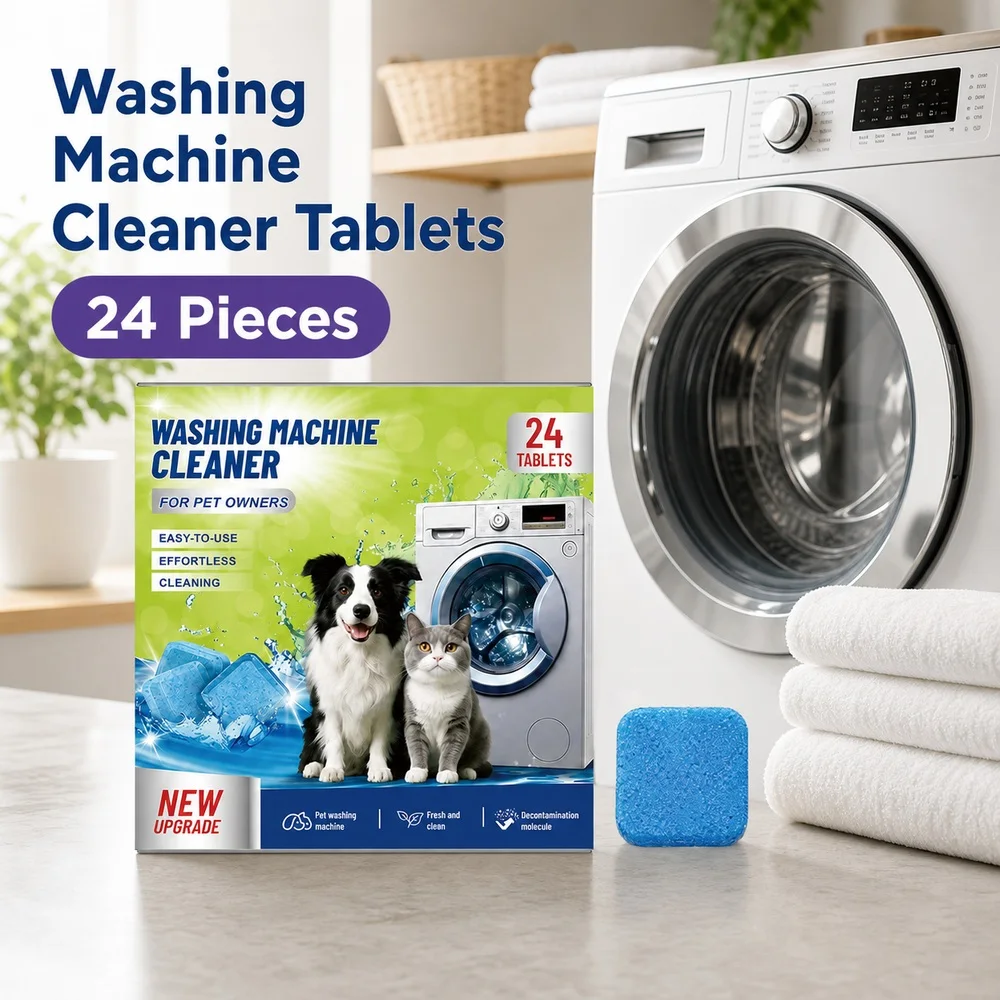 AMZ Washing Machine Cleaner Tablets 24 Pieces for Pet Owner Laundry Front Load Top Load Washer Drum Residue Buildup Routine Care