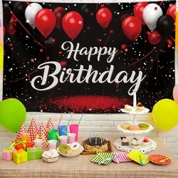 Happy Birthday Banner Background, Red & Black Birthday Party Decoration, Party Supplies, Photo Booth Backdrop Decoration