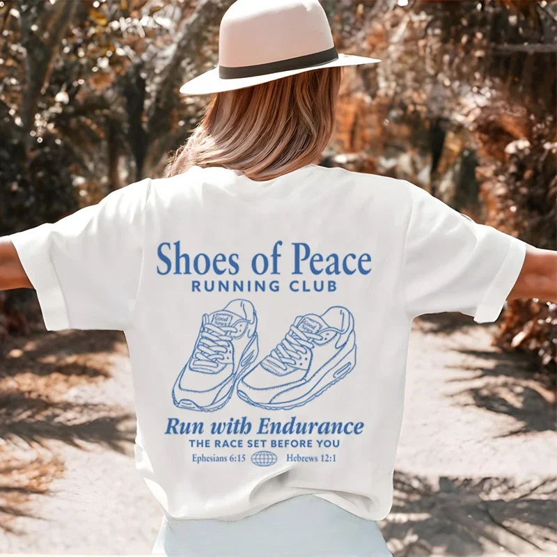Retro Bible Verse Tshirt Jesus Faith Fashion Streetwear Graphic Tees Unisex Christian Clothes Gifts Women Shoes of Peace T Shirt