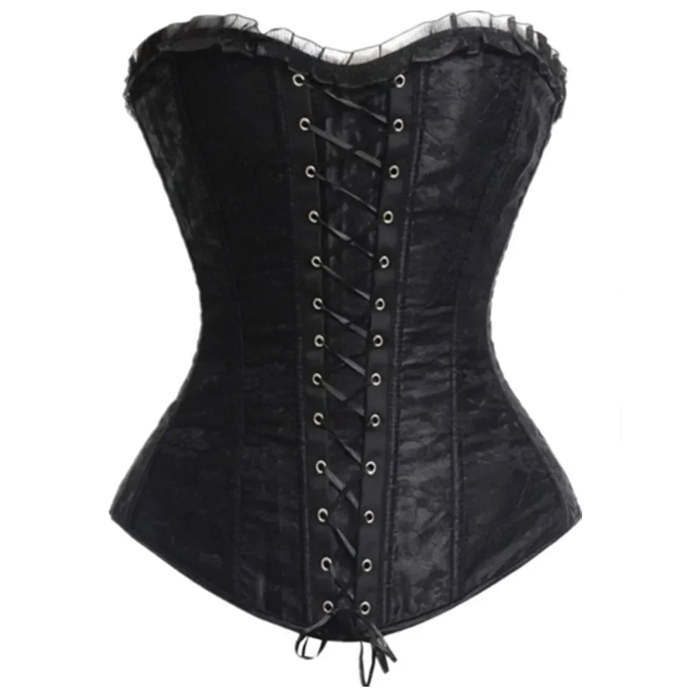 Women's Sexy Overbust Corset Vintage Steampunk Burlesque Lace Floral Bustier Victorian Clubwear Costume