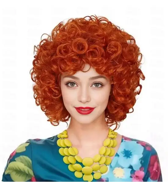 Short Fluffy Curly Orange Red Cosplay Wig Women Costume for Halloween