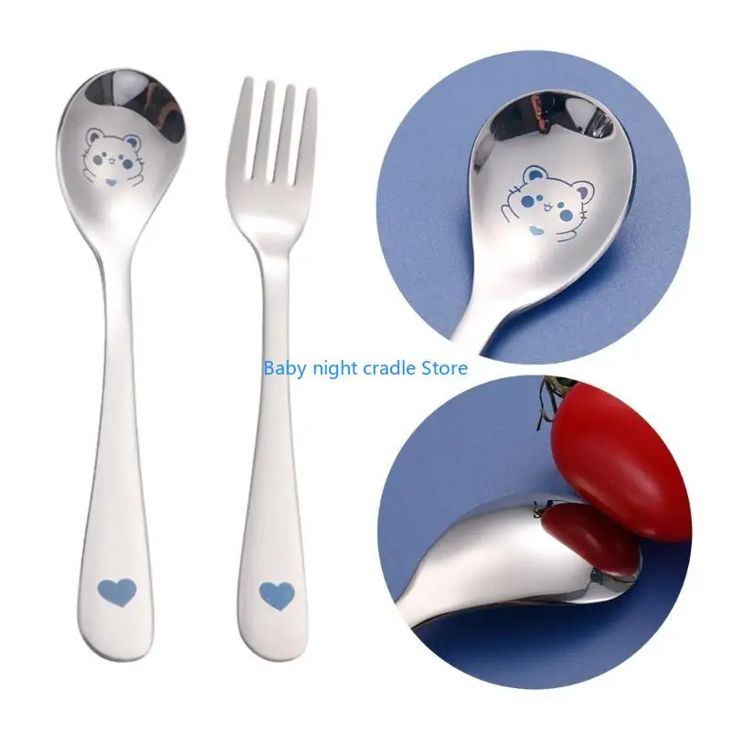 

J2FF Toddler Stainless Steel Spoon & Fork Cutlery Baby Feeding Supplies