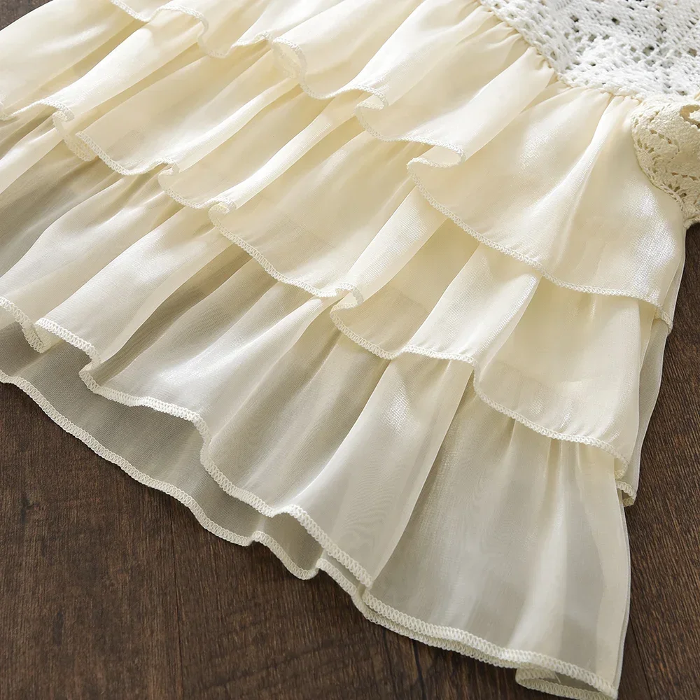 Sommer Einfarbige Koreanische Version Kinder-Freizeitkleidung Beige Mädchenkleidung Mode Splicing Ärmelloses Top+Hose Kinder-Sets – Detail 6