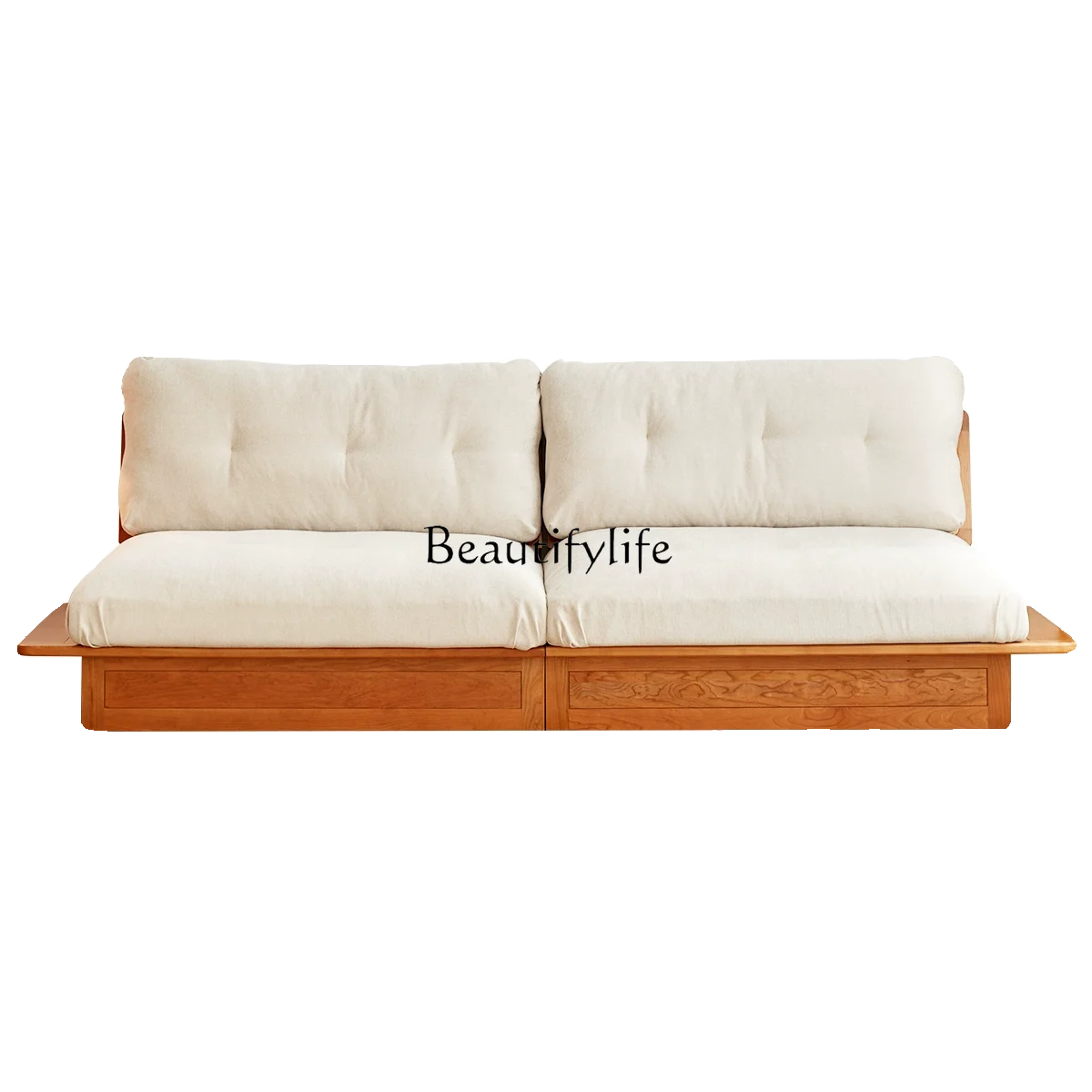 

Cherry wood all-solid wood sofa household double storage Japanese-style floor simple living room