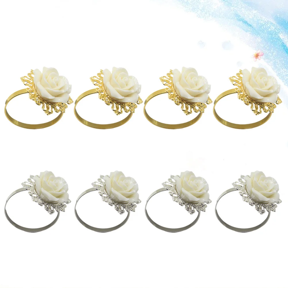 

8pcs Napkin Rings Rose Shape Iron Decorative Napkin Holders For Wedding Party Dinner Christmas Bridal Shower Tableware