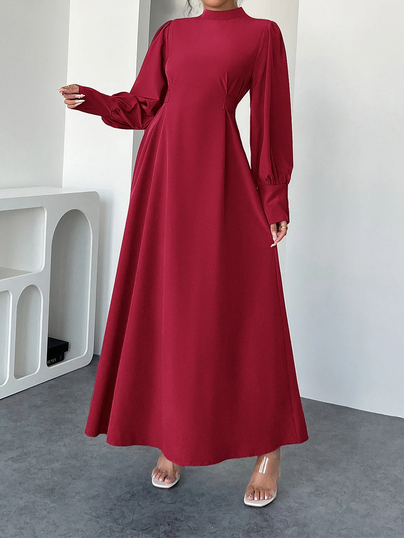 2025 verano A-Line manga larga Sexy vestido largo de cintura alta batas de fiesta vestido de vacaciones rojo para mujer vestido de novia Sexy de Color sólido