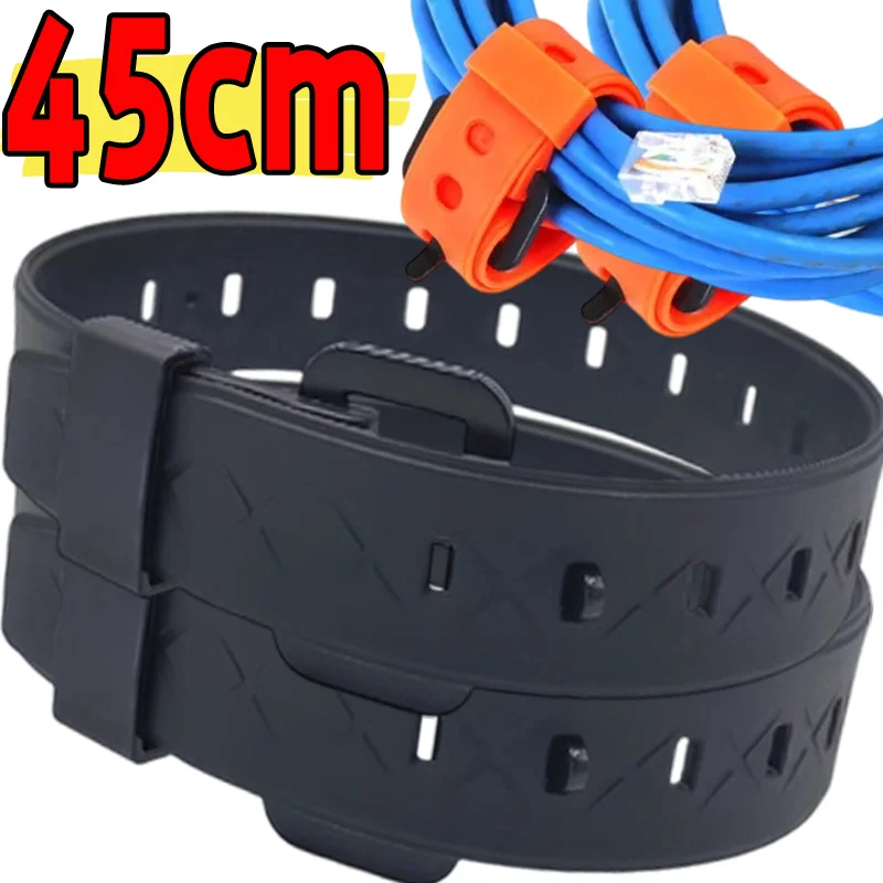 

Многофункциональный силиконовый ремешок-органайзер 45 см для улицы, многоразовый стяжной ремень для кабелей, грузов, снаряжения, EDC, наборов для выживания, черно-оранжевый, прочный